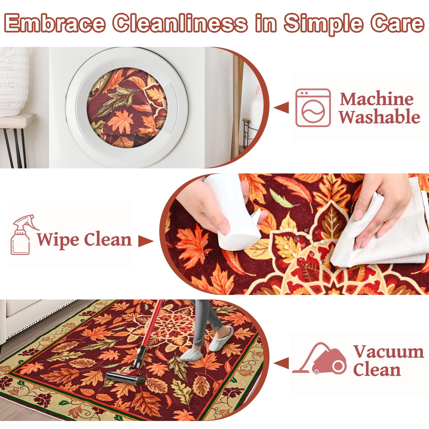 Bleum Cade 5'x7' Fall Area Rugs for Living Room,Boho Floral Rug Ultra Soft Washable Rugs for Bedroom, Maple Leaf Anti Slip Durable Carpet Home Decor for Dining Room