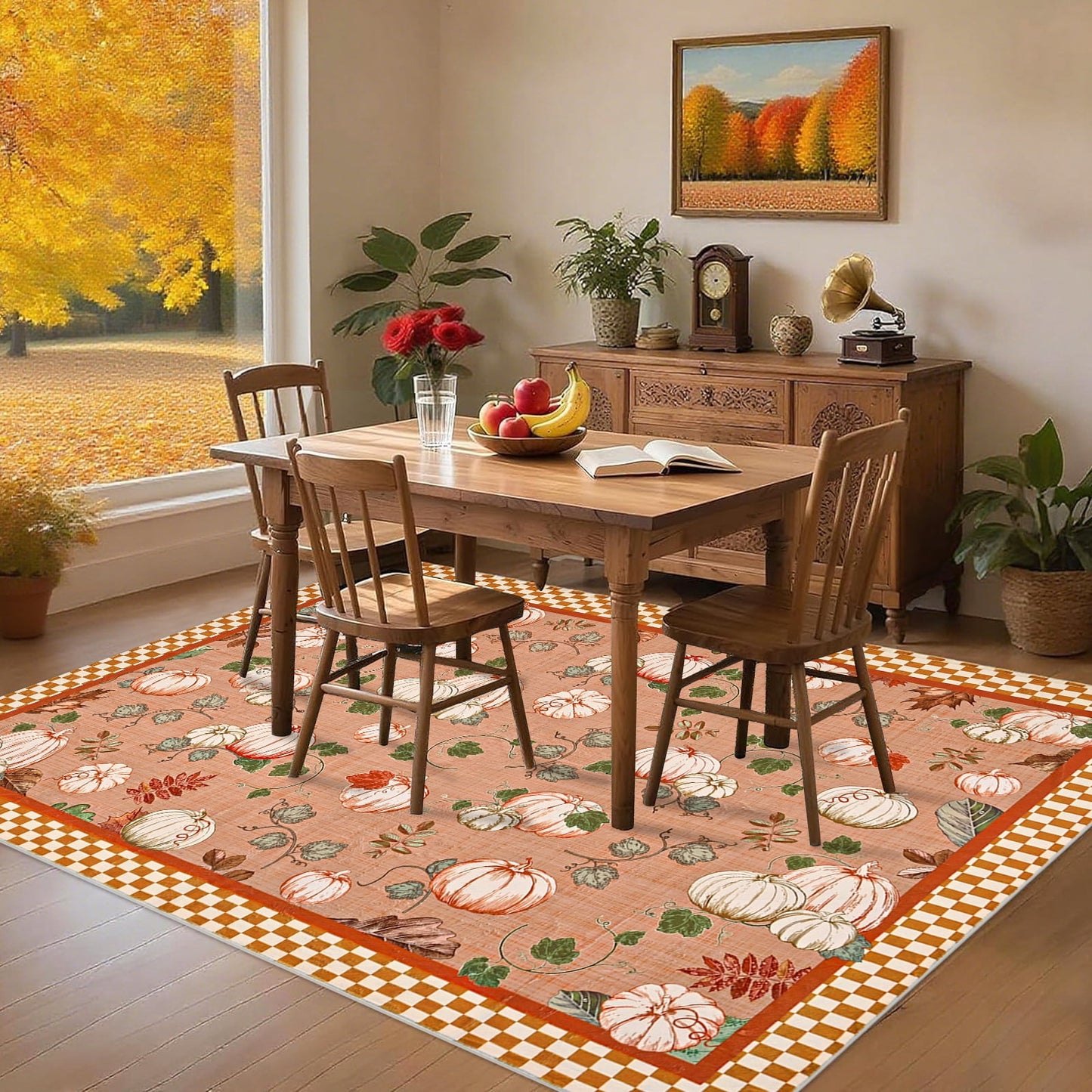 Bleum Cade 5'x7' Fall Area Rugs for Living Room,Pumpkins Rug Ultra Soft Washable Rugs for Bedroom, Anti Slip Durable Carpet Home Decor for Dining Room,Orange