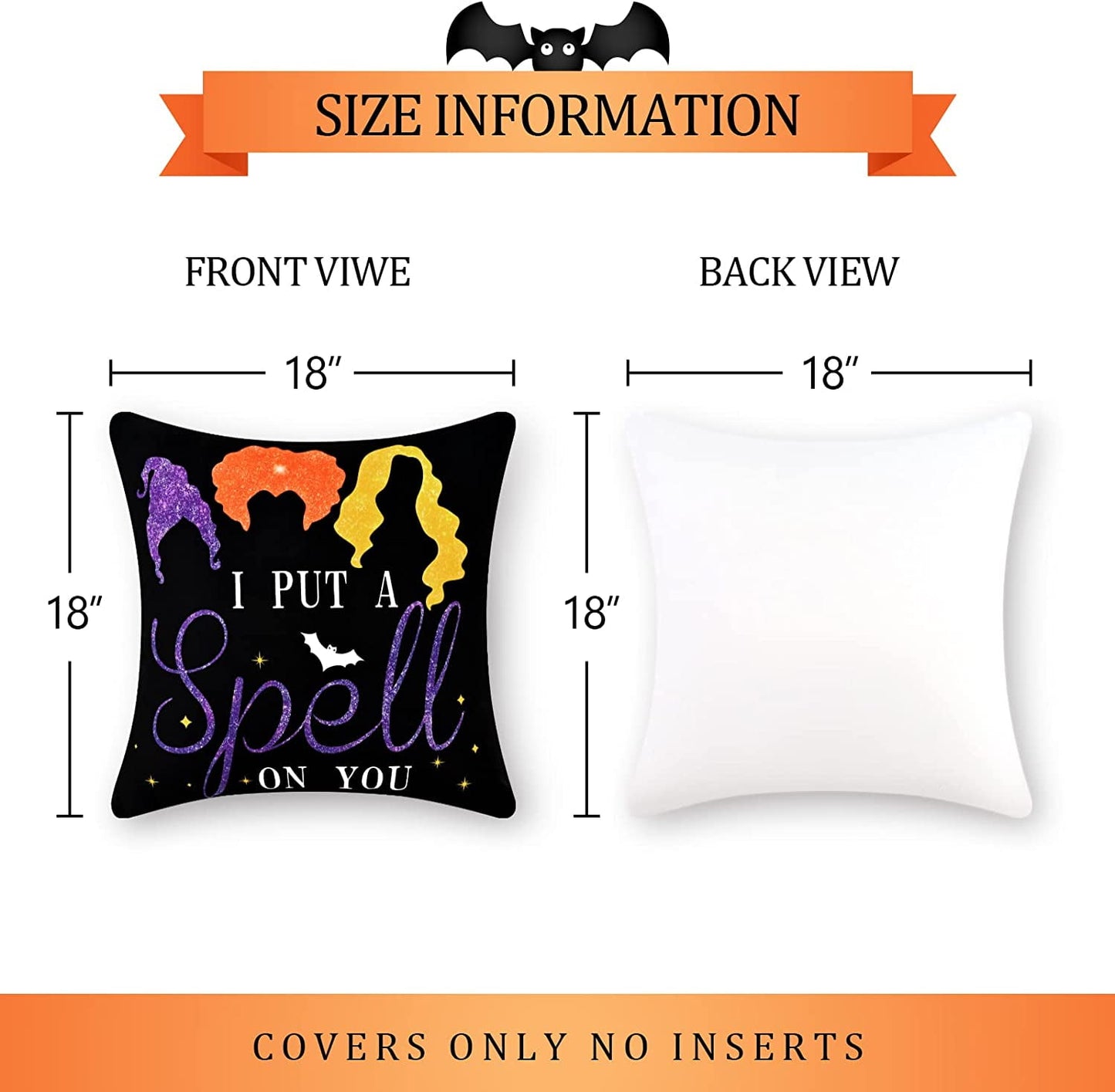 BLEUM CADE Halloween Pillow Covers 18 x 18 inch, Trick or Treat Decorative Throw Pillow Covers Set of 4,Black