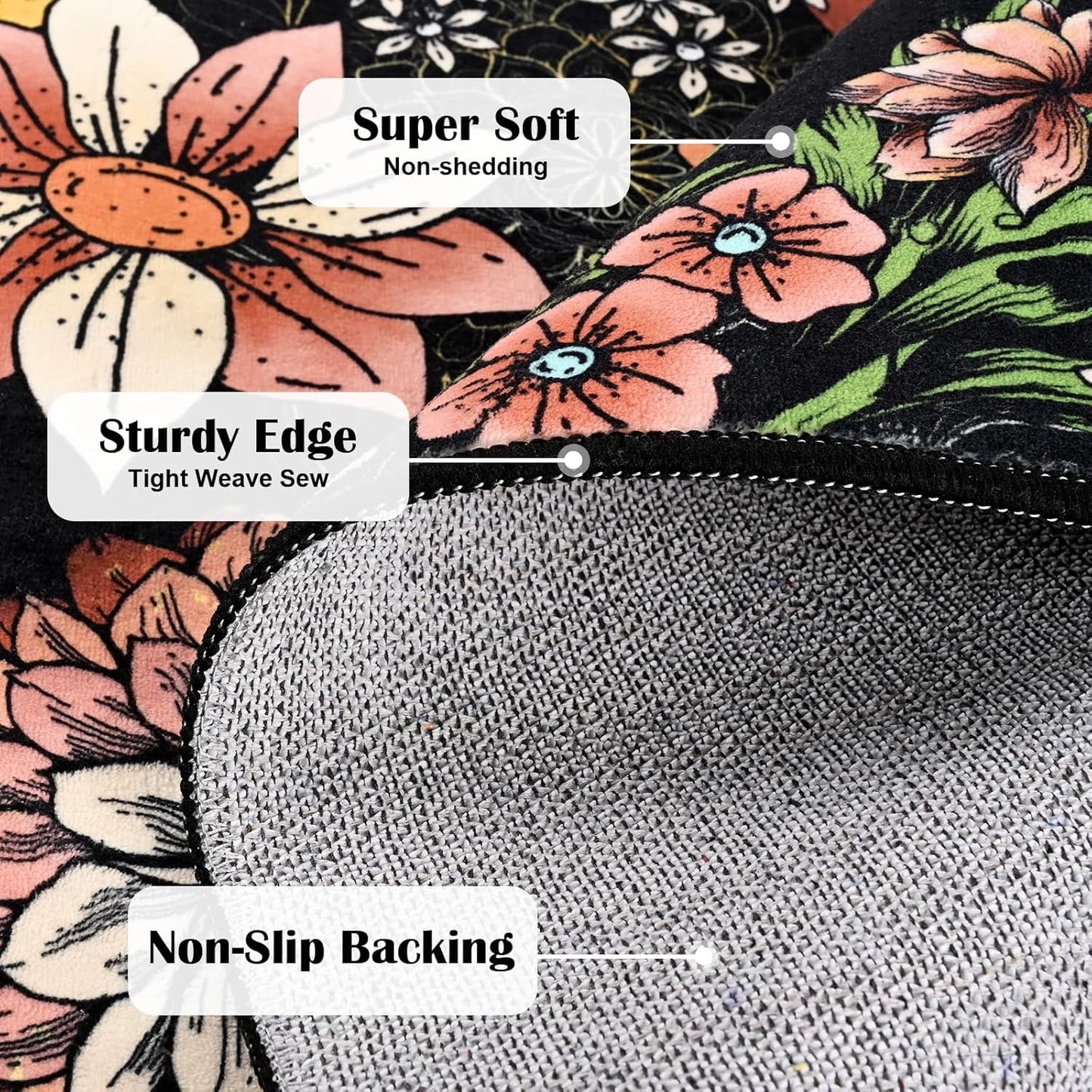 BLEUM CADE Boho Floral Area Rugs 2x3 Entryway Rug,Non Slip Washable Door Mat Outdoor Indoor Welcome Mat for Entrance