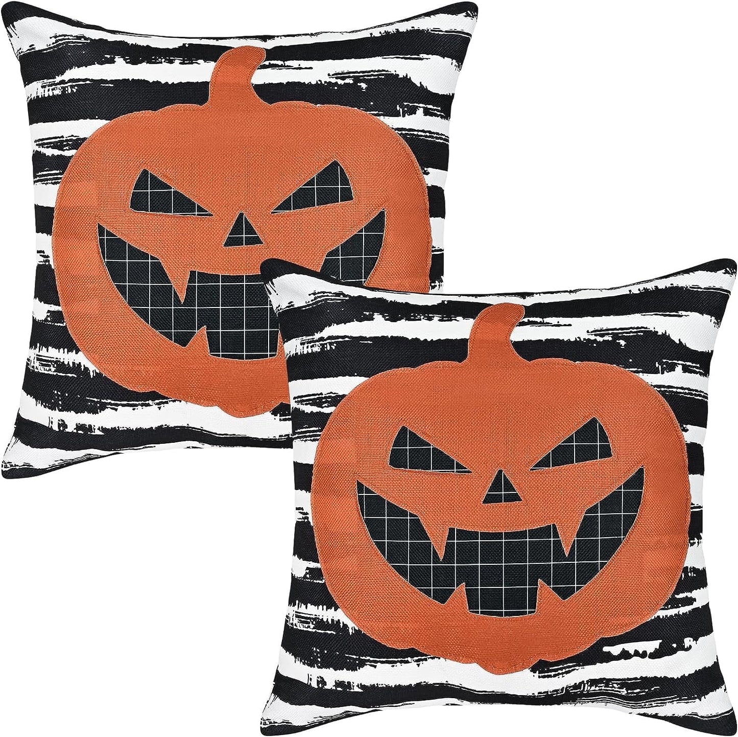 BLEUM CADE Halloween Pillow covers 18 x 18 inches Set of 2,Pumpkin Ghost Spider Web Halloween Decor,Purple
