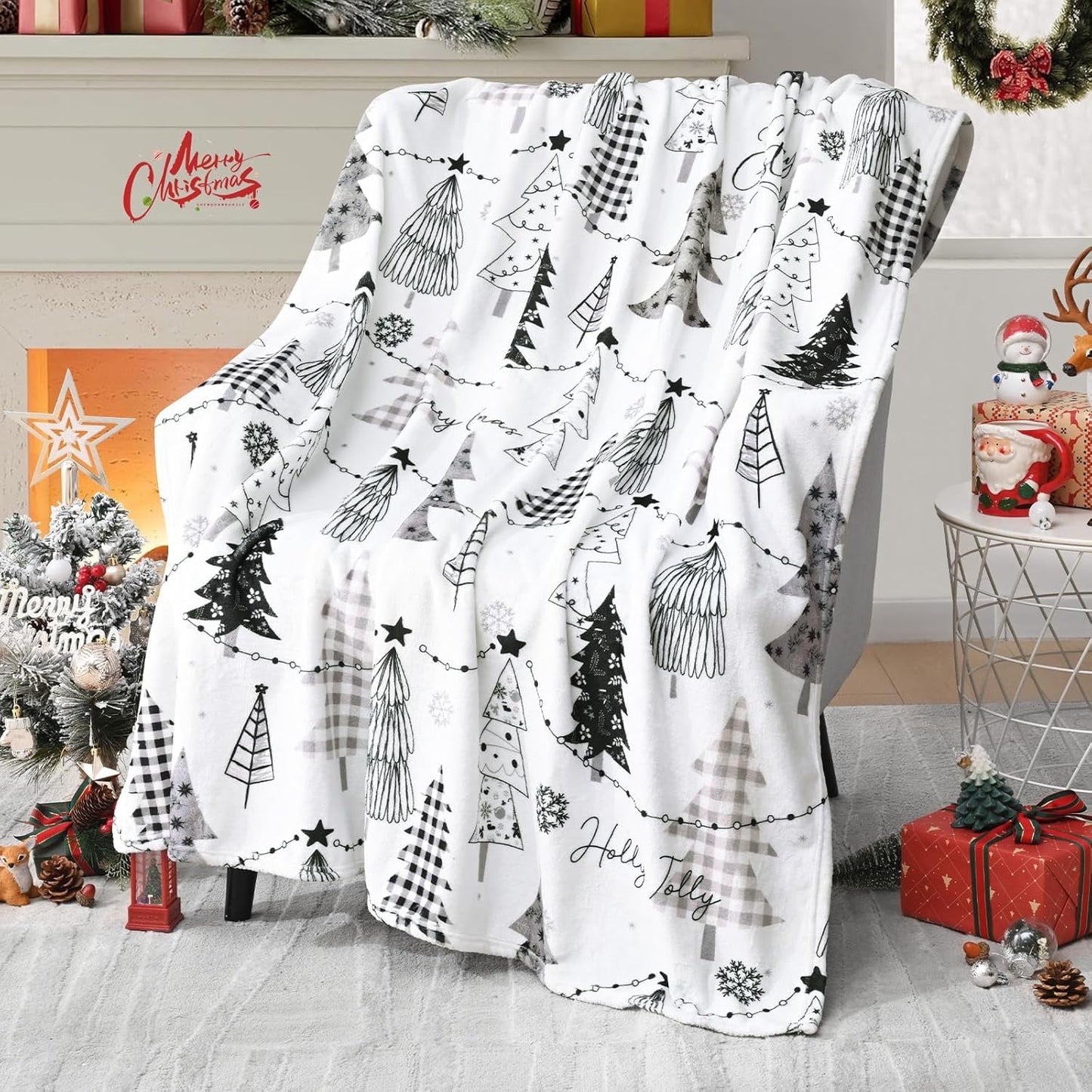 BLEUM CADE Christmas Decorations Throw Blanket, Christmas Tree and Snowman Blankets, Super Soft & Cozy Flannel Blanket for Couch Bed (50" x 60" )