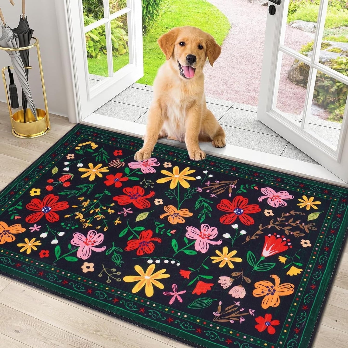 Bleum Cade 8'x10' Large Area Rugs for Living Room,Washable Rugs Butterfly Mushroom Rugs for Bedroom,Super Soft Low-Pile Non Slip Foldable Carpet for Office Nursery Dining Room,Brown