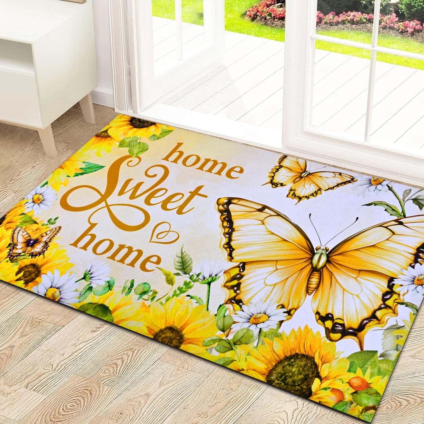 BLEUM CADE Spring Welcome Mat Butterfly Outdoor Doormat,Non Slip Floral Spring Doormat For Outside Patio,18 x 30 inches