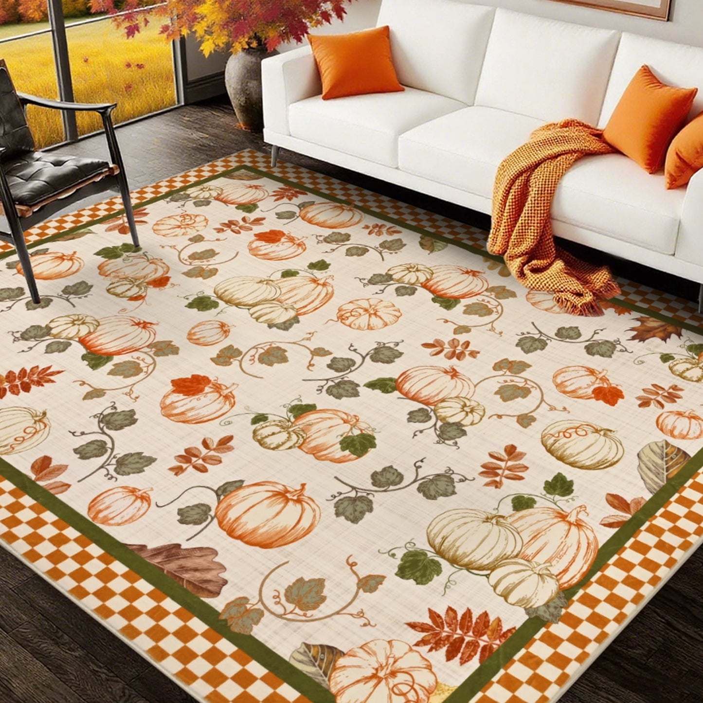 Bleum Cade 5'x7' Fall Area Rugs for Living Room,Pumpkins Rug Ultra Soft Washable Rugs for Bedroom, Anti Slip Durable Carpet Home Decor for Dining Room,Orange
