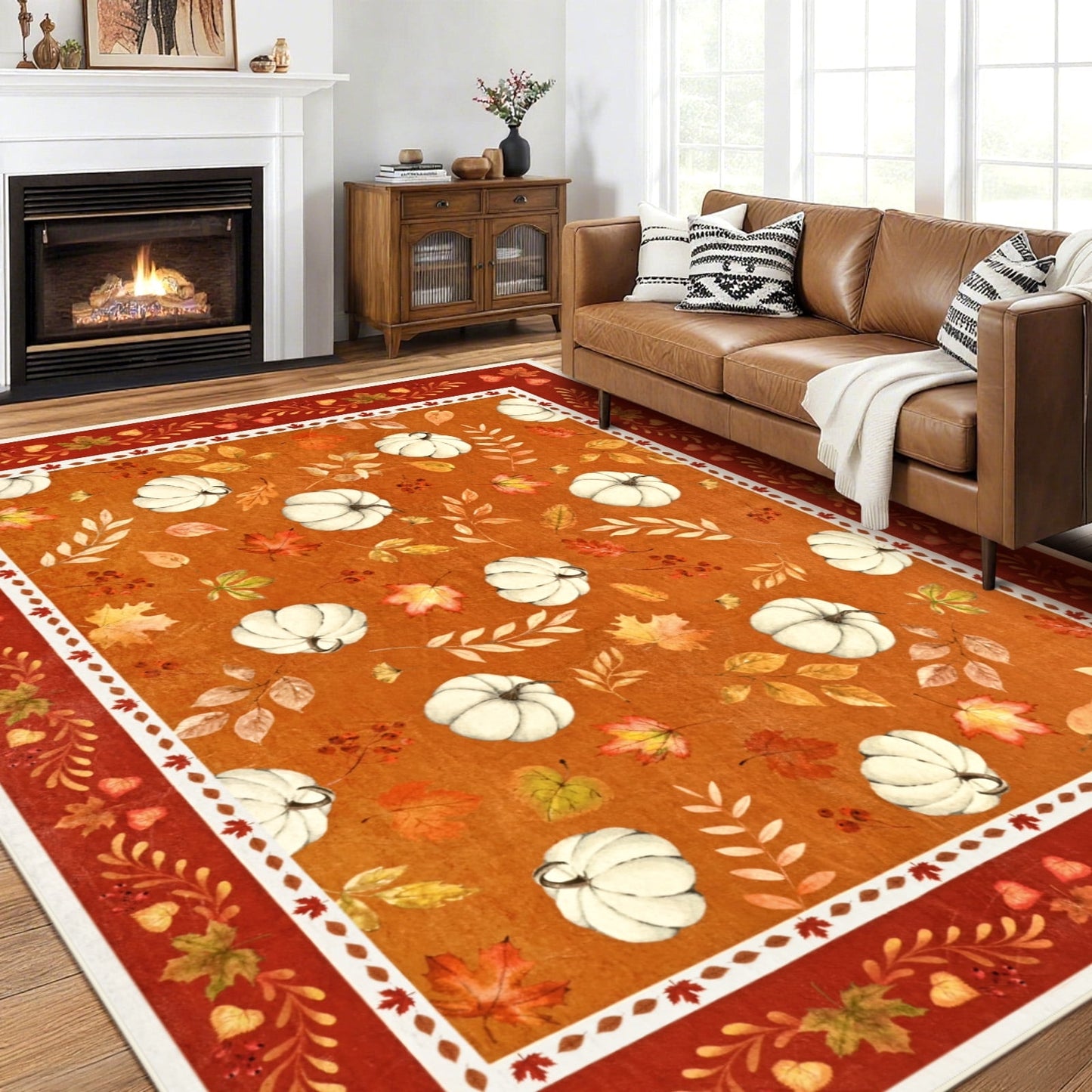 Bleum Cade 5'x7' Fall Area Rugs for Living Room,Pumpkins Rug Ultra Soft Washable Rugs for Bedroom, Anti Slip Durable Carpet Home Decor for Dining Room