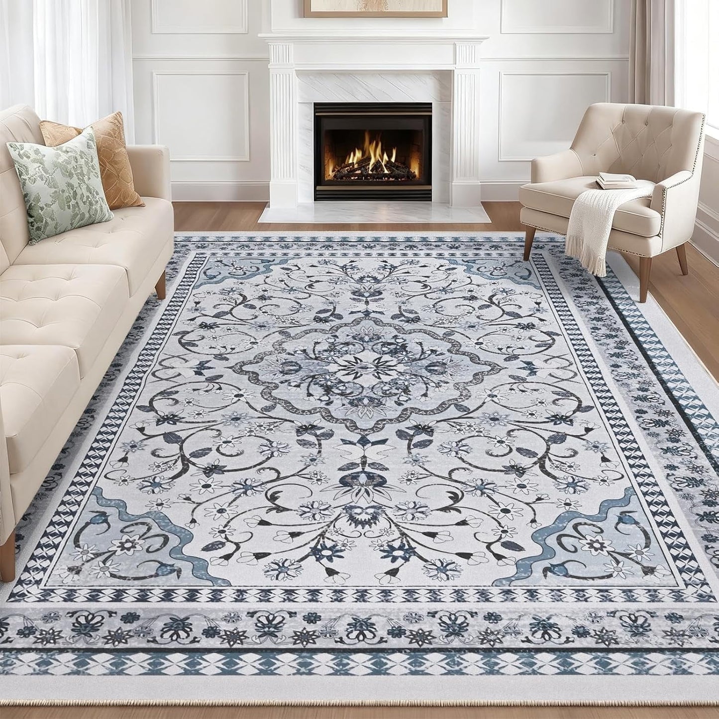 Bleum Cade 8'x10' Area Rugs for Living Room, Washable Rugs Modern Rugs for Bedroom Dinning Room,Boho Floral Rug Ultra Soft Non Slip Durable Large Carpet Home Decor,Beige