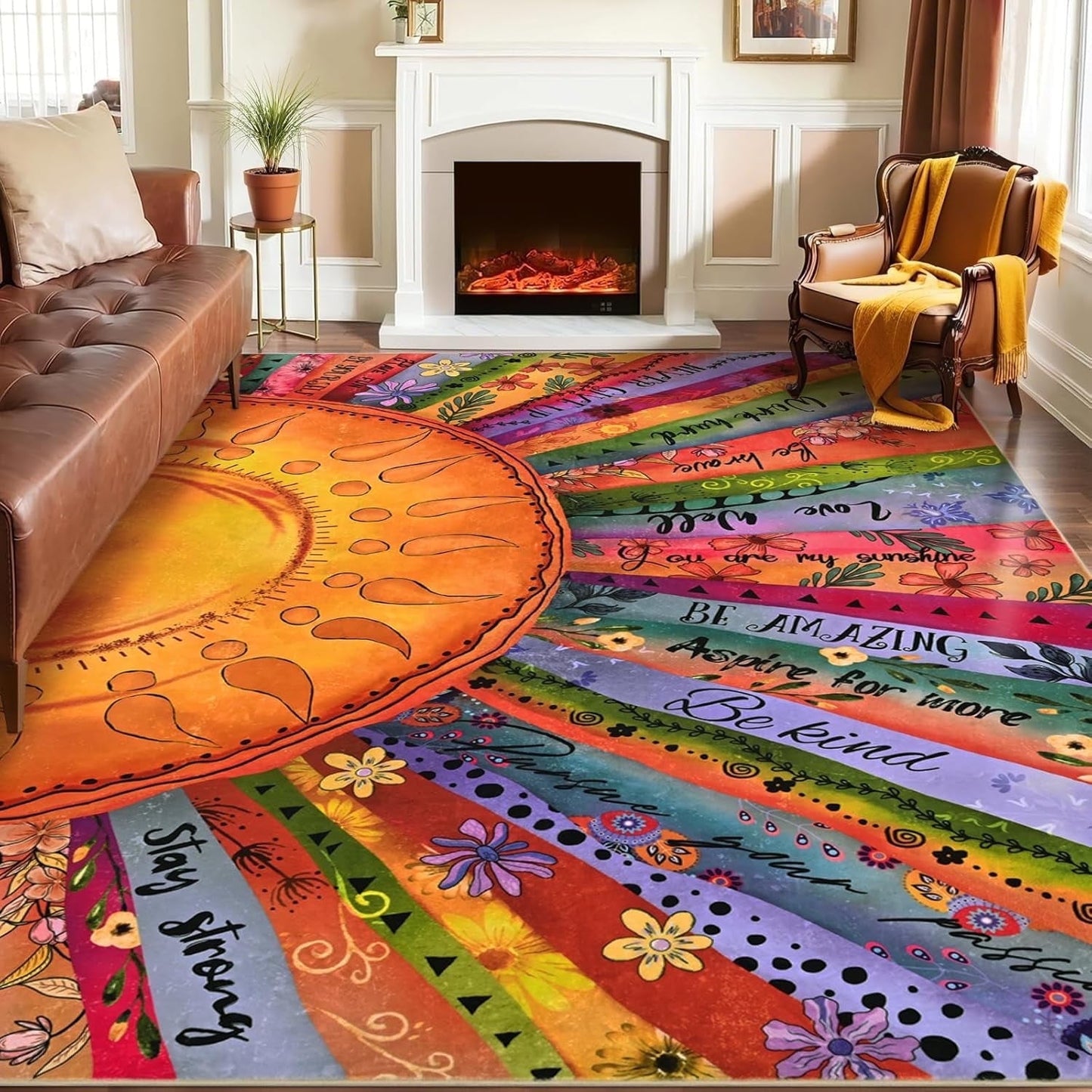 Bleum Cade Area Rugs for Living Room 8x10,Boho Sun Rugs, Washable Area Rugs for Bedroom,Low Pile Anti Slip Durable Carpet for Dining Room