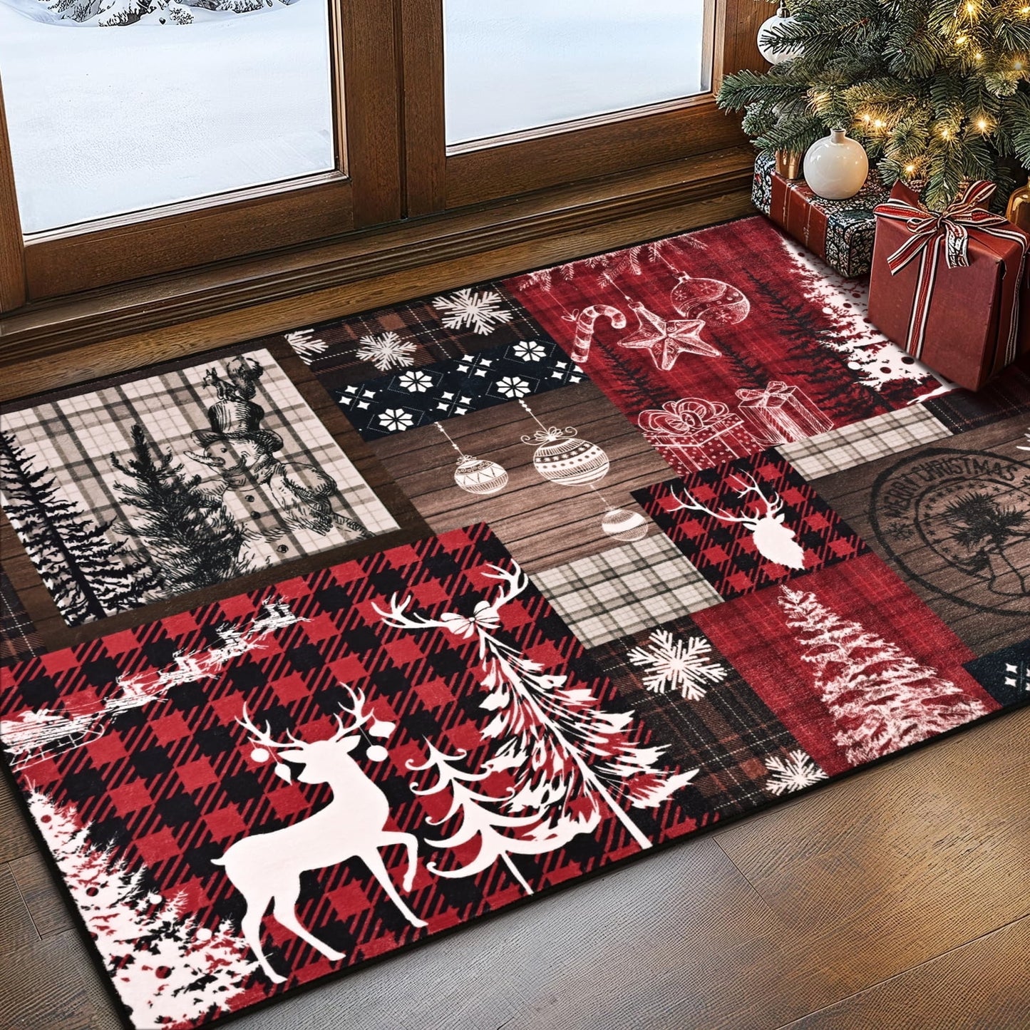 Bleum Cade Christmas Rugs for Living Room 5x7 Area Rug, Christmas Tree Washable Rug for Bedroom, Non Slip Durable Soft Buffalo Plaid Throw Rugs Xmas Carpet for Dining Room