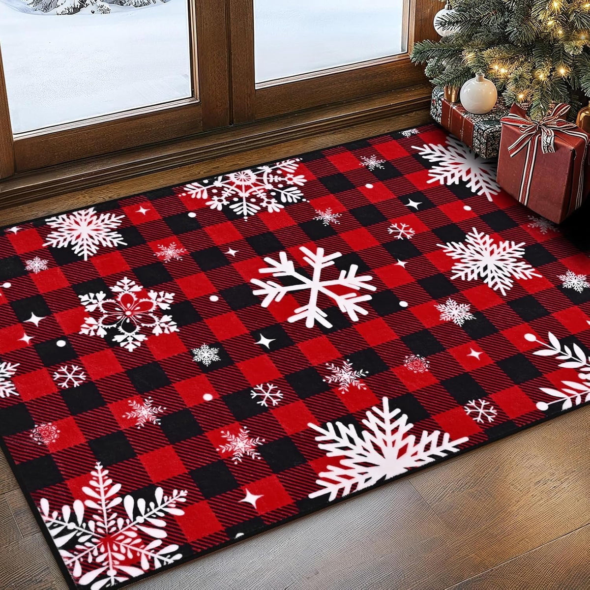 Bleum Cade 8'x10' Christmas Snowflake Area Rugs for Living Room, Washable Rugs for Bedroom Dinning Room,Grey Buffalo Plaid Rug Ultra Soft Non Slip Durable Large Carpet Home Decor