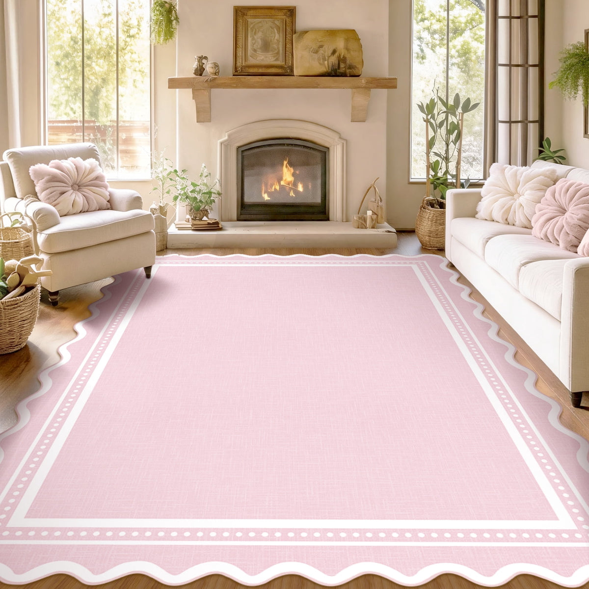Bleum Cade Scalloped Modern Area Rugs 2'x 3' Entryway Rug, Solid Khaki Washable Non Slip Door Mat Indoor Outdoor Welcome Mat for Bathroom,Laundry,Kitchen