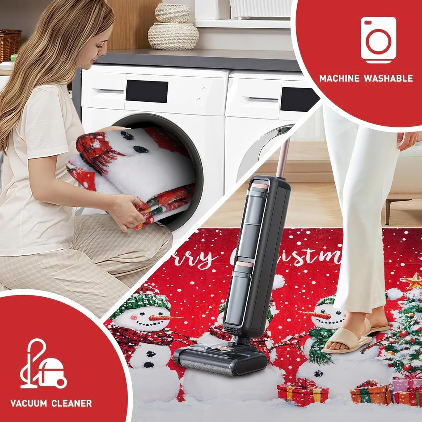 BLEUM CADE Christmas 3x5 ft Area Rug for Living Room Bedroom,Xmas Snowman Rugs Carpet for Bedroom Living Room,Non Slip Washable Area Rug for Christmas Decorations,Red