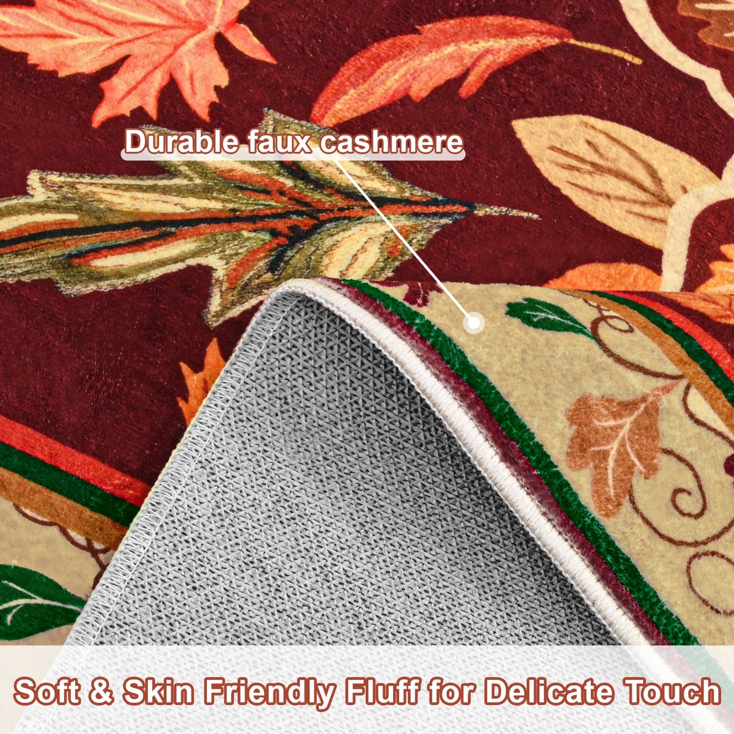 Bleum Cade 5'x7' Fall Area Rugs for Living Room,Boho Floral Rug Ultra Soft Washable Rugs for Bedroom, Maple Leaf Anti Slip Durable Carpet Home Decor for Dining Room