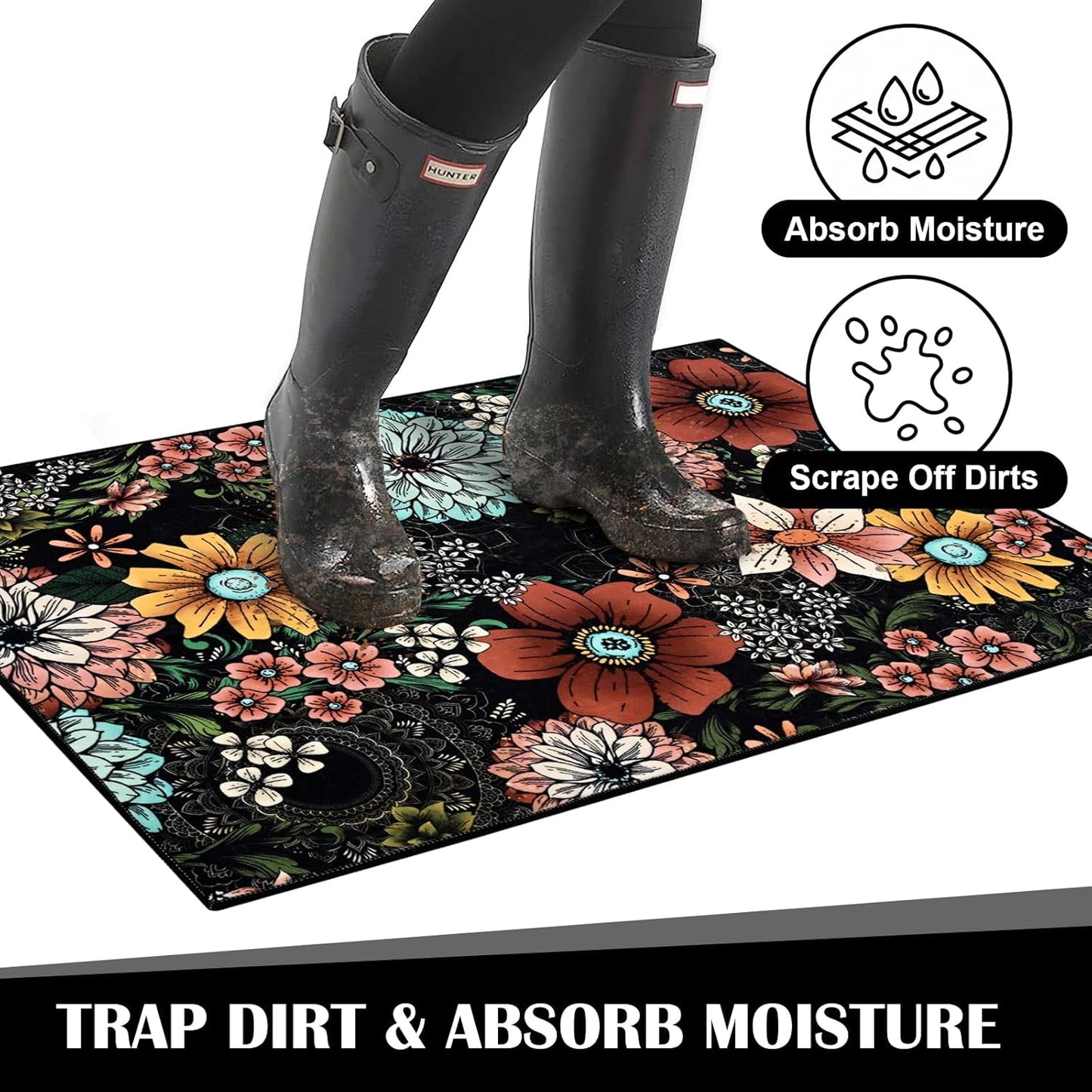 BLEUM CADE Boho Floral Area Rugs 2x3 Entryway Rug,Non Slip Washable Door Mat Outdoor Indoor Welcome Mat for Entrance
