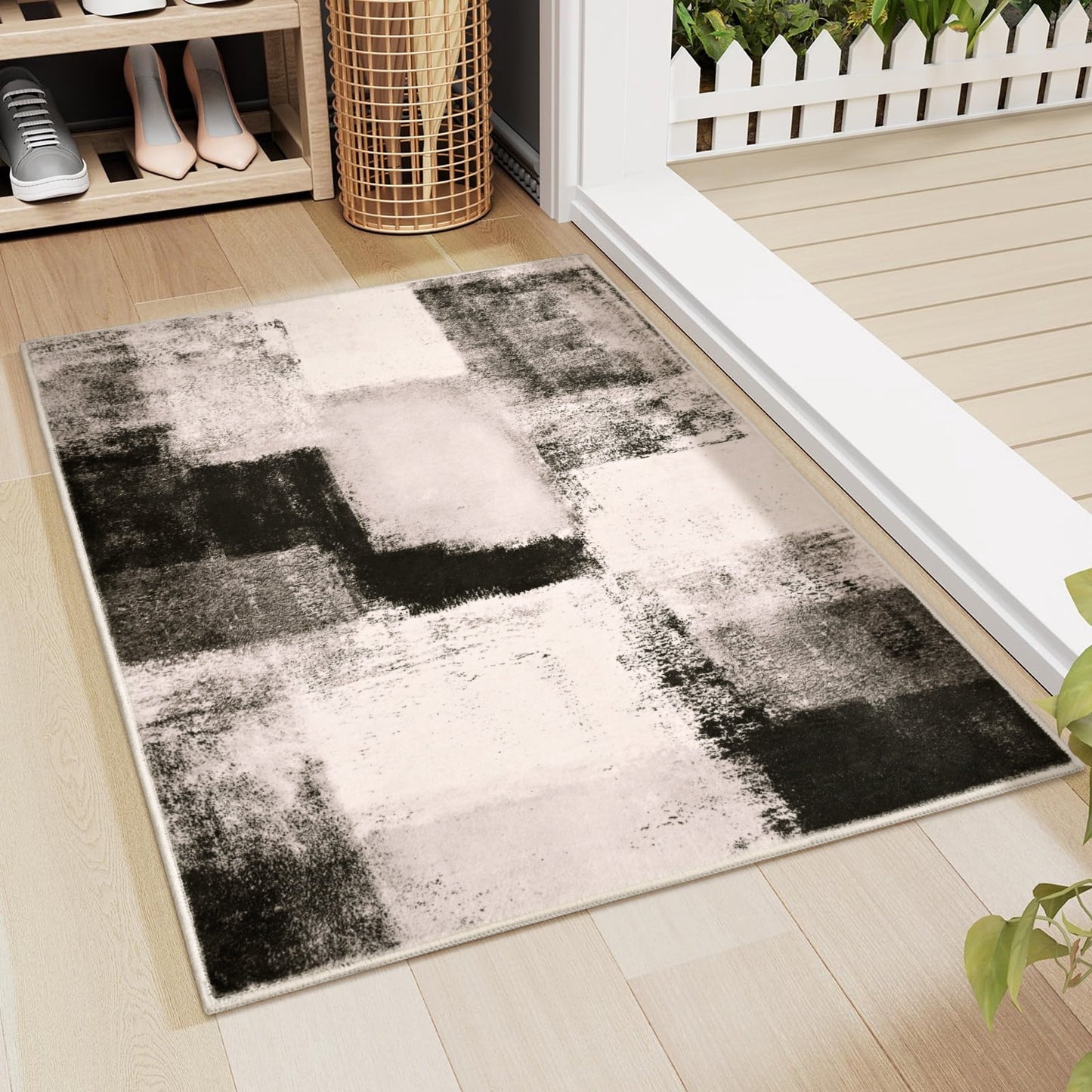 Bleum Cade Modern Abstract Area Rugs 2x3 Entryway Rug,Non Slip Washable Door Mat Outdoor Indoor Welcome Mat for Entrance,Brown
