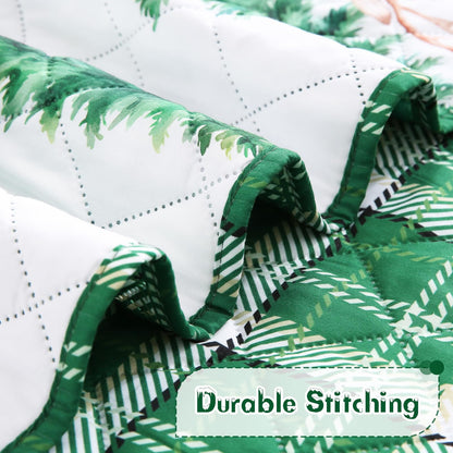 BLEUM CADE 3 Pieces Christmas Quilts Sets King Size, Christmas Tree Quilt Bedding Set, Reversible Green Buffalo Plaid Comforter Sets, Santa Claus Soft Lightweight Xmas Bedspread Coverlet, 106" x 96"