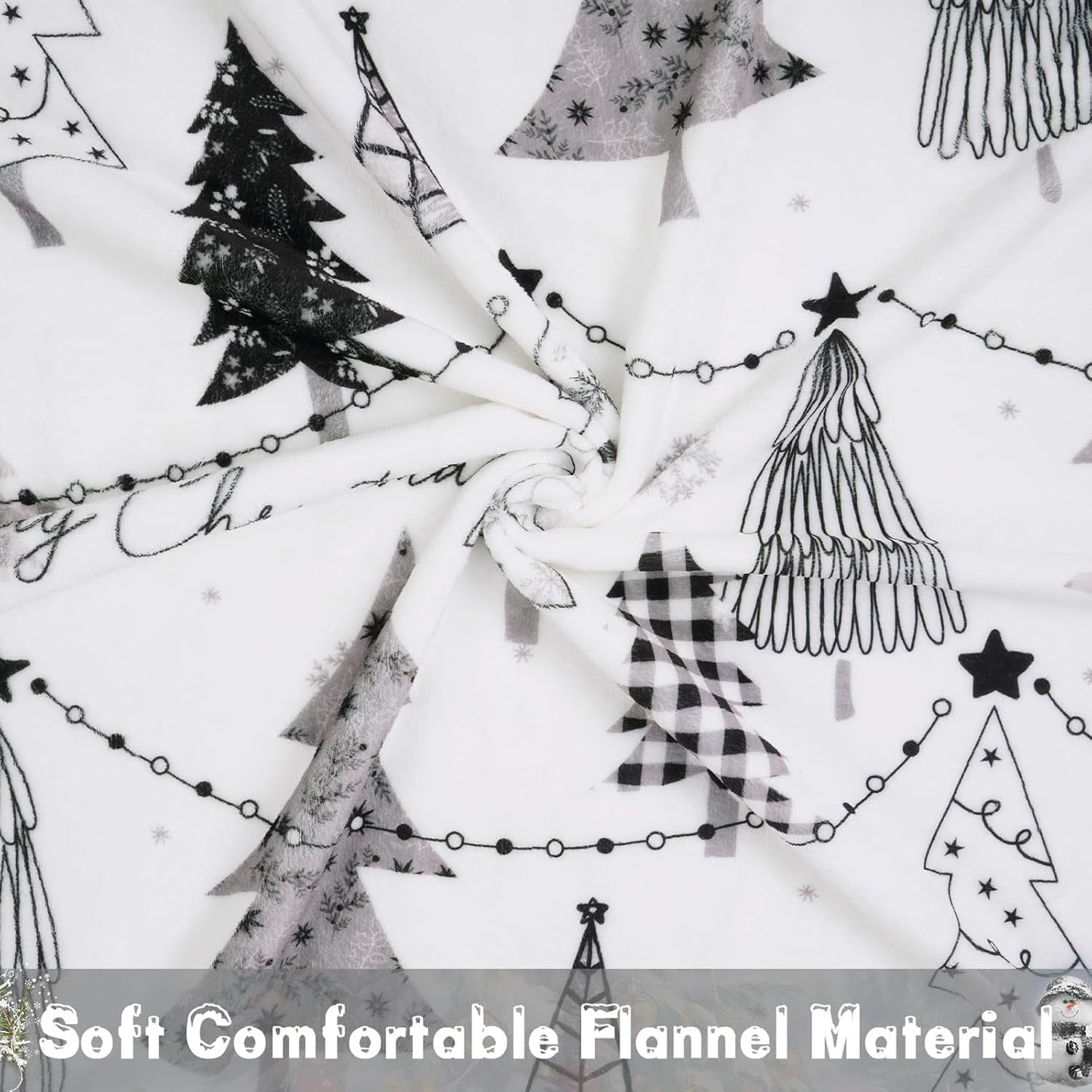 BLEUM CADE Christmas Throw Blanket, Snowflake Xmas Tree Blankets and Throws Soft Flannel Blankets for Couch Sofa, 50 x 60 Inches, Gray