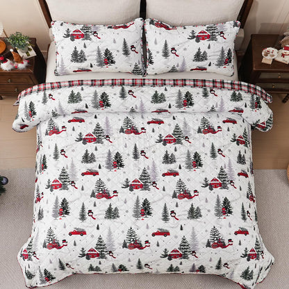 BLEUM CADE Christmas Quilt Queen Size, Christmas Tree Quilt Set, Reversible Buffalo Plaid Quilts Bedding Set, Lightweight Soft Breathable Bedspread Coverlet, 90''x90''(1 Quilt, 2 Pillow Shams)