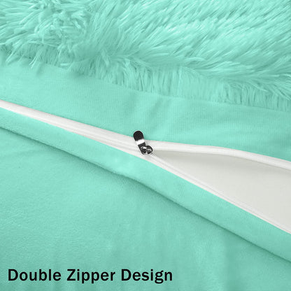 BLEUM CADE Luxury Fluffy Fuzzy Queen Bedding Comforter Set，4 Pieces Shaggy Duvet Cover Set，Furry Plush Velvet Comforter Cover with Zip Closure，Queen，Green