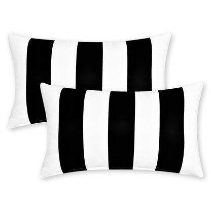 BLEUM CADE 2 Pack Black and White Striped Throw Pillow Covers 12 x 20 inch Outdoor Patio Pillows Cushion Cover Waterproof Pillow Cases for Couch Pillows Sofa