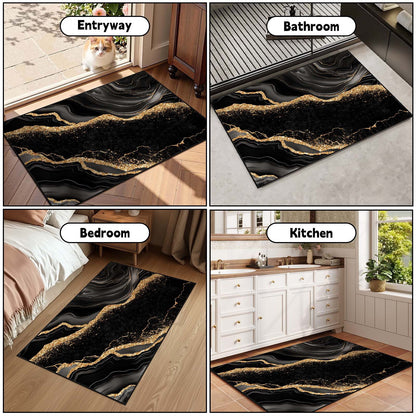 Bleum Cade Marble Swirl Abstract Area Rugs 2x3 Entryway Rug,Black Gold Non Slip Washable Door Mat Outdoor Indoor Welcome Mat for Entrance