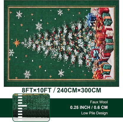 BLEUM CADE 8'x10' Christmas Tree Area Rugs for Living Room, Winter Green Washable Rugs for Bedroom Dinning Room, Ultra Soft Non Slip Durable Large Carpet Christmas Decorations