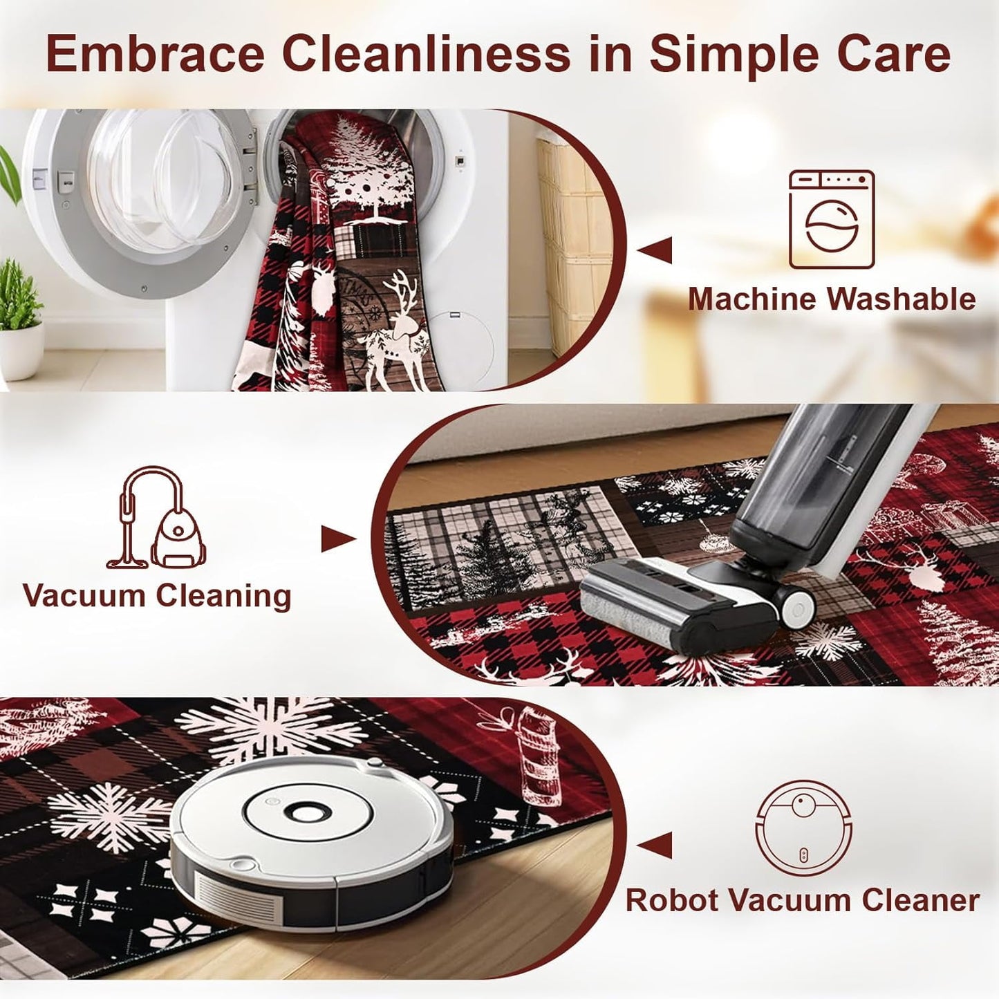 BLEUM CADE Christmas Area Rug 3x5 Rugs for Bedroom,Soft Low Pile Washable Rug,Xmas Tree Snowflake Non Slip Throw Rugs Winter Elk Christmas Carpet for Holiday Decor