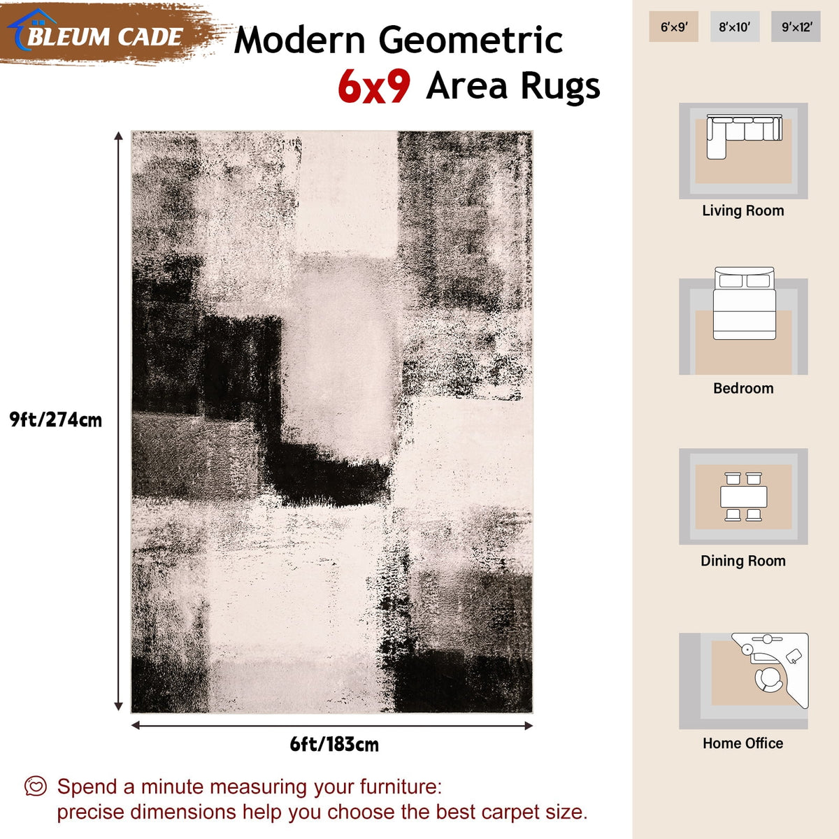 Bleum Cade 6x9 Abstract Area Rugs for Living Room, Modern Washable Rugs Non Slip Dining Room Rug, Soft Low Pile Bedroom Rug, Stain Resistant Indoor Rugs Carpet,Brown