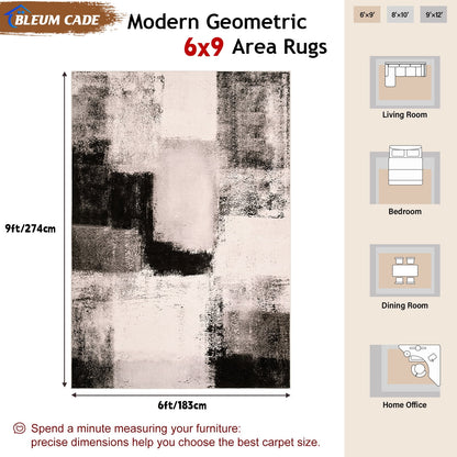 Bleum Cade 6x9 Abstract Area Rugs for Living Room, Modern Washable Rugs Non Slip Dining Room Rug, Soft Low Pile Bedroom Rug, Stain Resistant Indoor Rugs Carpet,Brown
