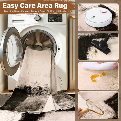 Bleum Cade 6x9 Abstract Area Rugs for Living Room, Modern Washable Rugs Non Slip Dining Room Rug, Soft Low Pile Bedroom Rug, Stain Resistant Indoor Rugs Carpet,Brown
