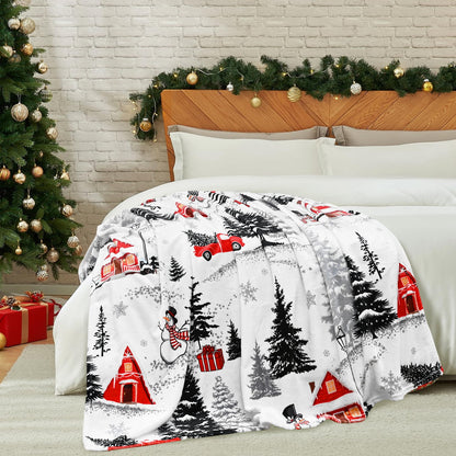 BLEUM CADE Christmas Decorations Throw Blanket, Christmas Tree and Snowman Blankets, Super Soft & Cozy Flannel Blanket for Couch Bed (50" x 60" )