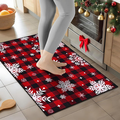 Bleum Cade Christmas Snowflake Area Rugs 2x3 Entryway Rug, Red Buffalo Plaid Non Slip Washable Door Mat,Outdoor Indoor Welcome Mat for Entrance,Christmas Decorations