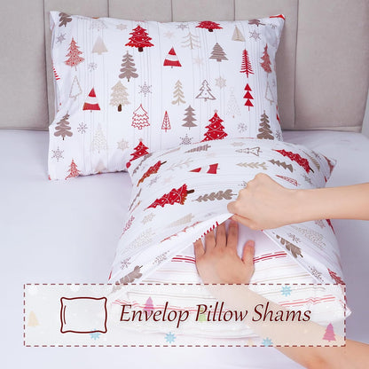 BLEUM CADE Christmas Duvet Cover Set,3 Pieces King Christmas Tree Comforter Cover Set,Striped Bedding Cover Christmas Snowflakes Quilt Cover with Zipper Closure