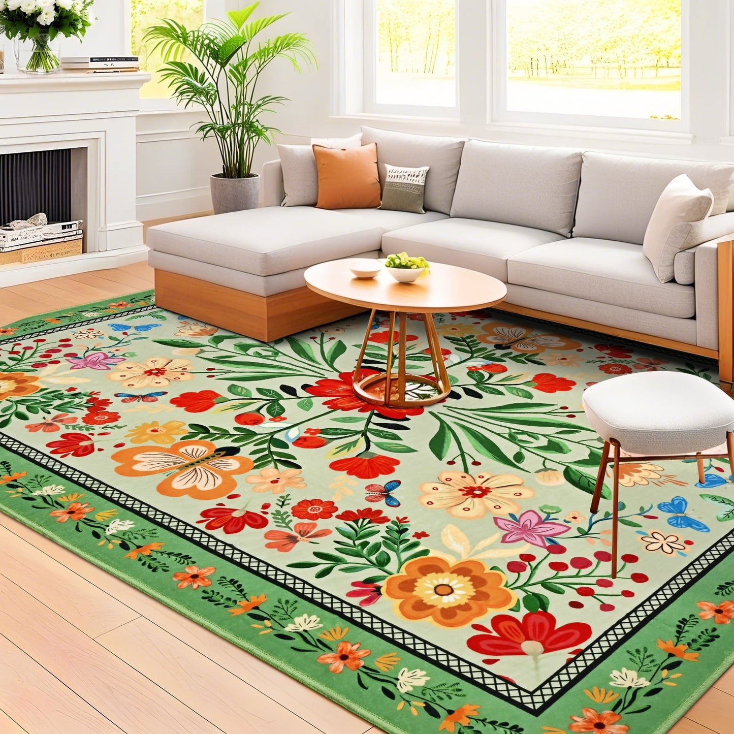 Bleum Cade 5'x7' Area Rugs for Living Room, Boho Floral Rug Ultra Soft Washable Rugs for Bedroom, Anti Slip Durable Carpet Home Decor for Dining Room,Green