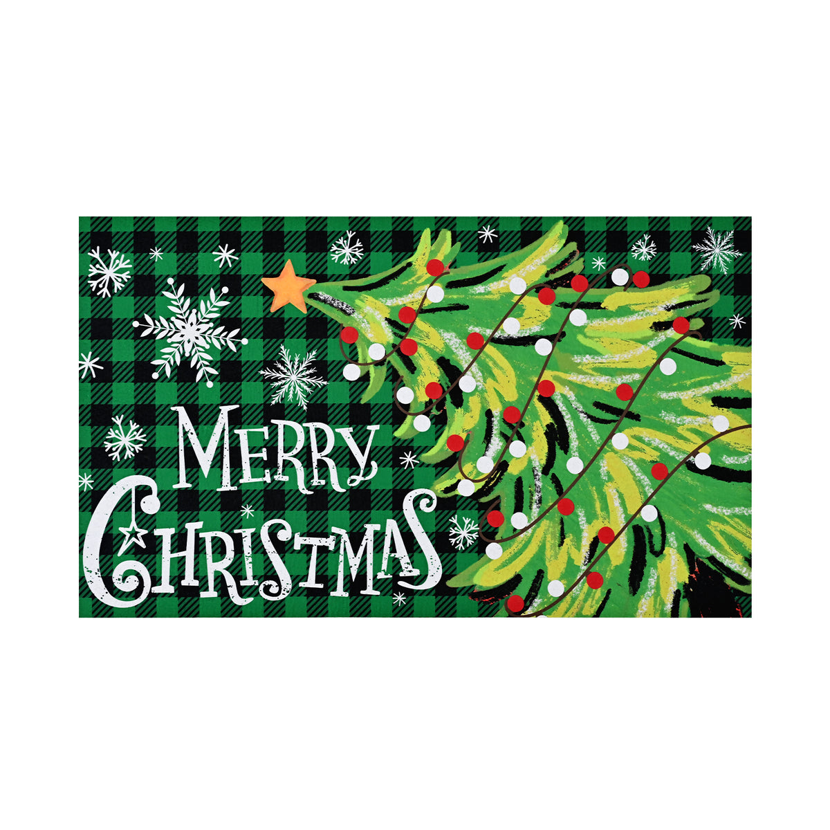BLEUM CADE Christmas Welcome Mat,Christmas Tree Outdoor Door Mat Outside for Front Door,Non-slip Rubber Backing Doormat,Low-Pile Mat for Entrance,18 x 30 in,Black