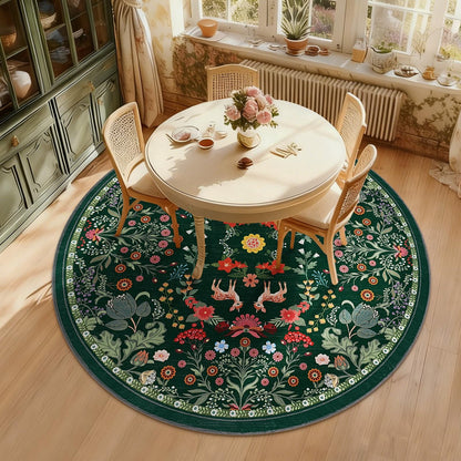 Bleum Cade Round Rugs 6ft Floral Area Rug for Living Room Green Washable Rug Non Slip Soft Low Pile Faux Wool Botanical Throw Rugs for Bedroom, Dining Room, Nursery, Home Decor