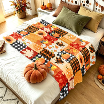 Bleum Cade Fall Throw Blanket,Pumpkin Maple Leaves Plaid Blanket,Cozy Flannel Autumn Throw Blankets for Bed Couch Sofa,Fall Decor Gift (50"x 60")