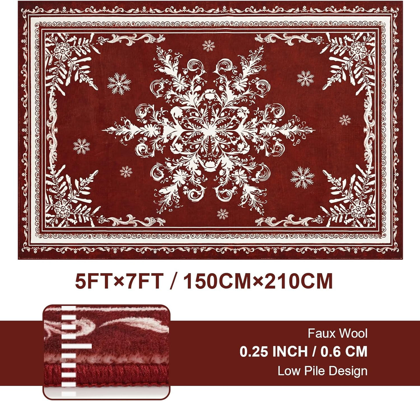 BLEUM CADE Christmas Snowflake 5'x7' Area Rugs for Living Room, Washable Rugs for Bedroom Dinning Room,Ultra Soft Non Slip Durable Large Carpet Christmas Decorations,Red