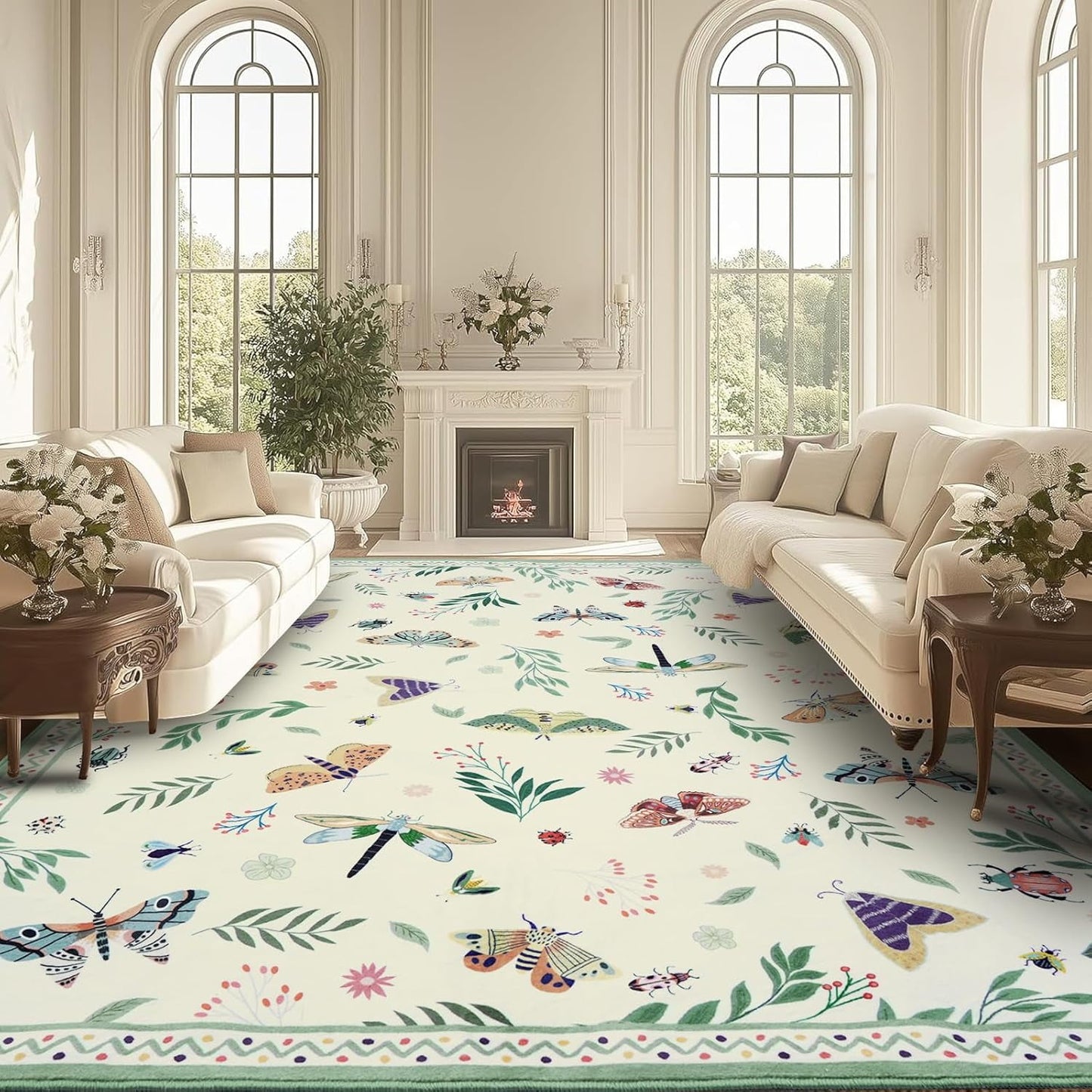 Bleum Cade 8'x10' Boho Area Rugs for Living Room, Machine Washable Foldable Indoor Rugs Carpet, Soft Lightweight Non Slip Large Rug for Bedroom Dining Room,Beige