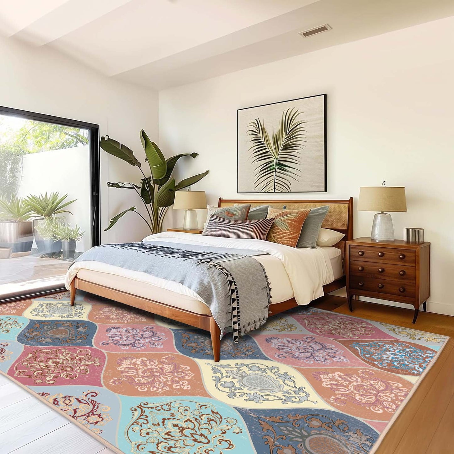 Bleum Cade Boho Floral Area Rug 5x7 Washable Soft Faux Wool Rug Carpet for Living Room Bedroom