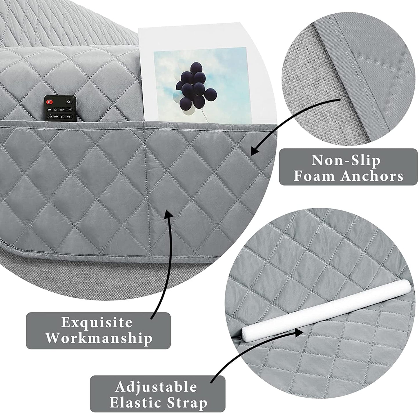 BLEUM CADE Waterproof Sofa Cover 3 Seater Non Slip Couch Cover Machine Washable Slipcover Leakproof Furniture Protector for Dogs Kids Pets, Gray, Sofa
