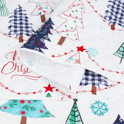 BLEUM CADE Christmas Quilt Set Queen Size, 3 Pieces Holiday Reversible Bedding Set Christmas Trees Snowflakes Quilt Set Soft Lightweight Merry Christmas Bedspread Coverlet Set Queen