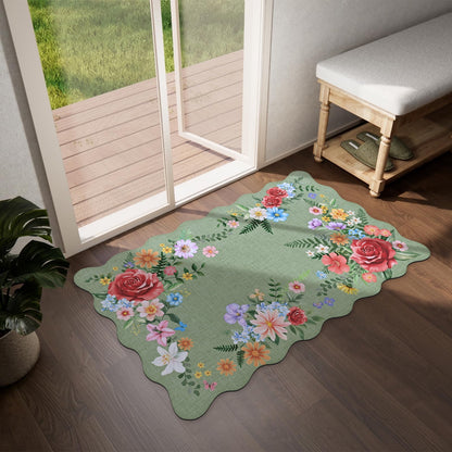 BLEUM CADE Spring Door Mat Low Profile Welcome Mat,Non Slip Rubber Backing Outside Door Mats Green Floral for Front Door,Patio,Entryway,18" x 30"
