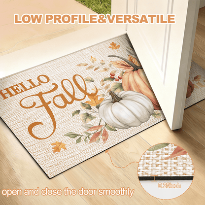 Bleum Cade Fall Pumpkin Door mat 18"x 30", Autumn Maple Leaves Non Slip Low Profile Doormat,Thanksgiving Welcome Mat for Indoor Outdoor Home Decor Gift
