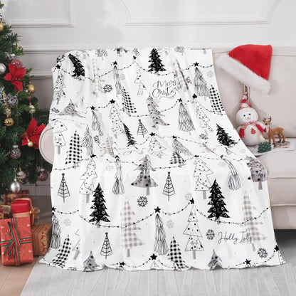 BLEUM CADE Christmas Throw Blanket, Snowflake Xmas Tree Blankets and Throws Soft Flannel Blankets for Couch Sofa, 50 x 60 Inches, Gray