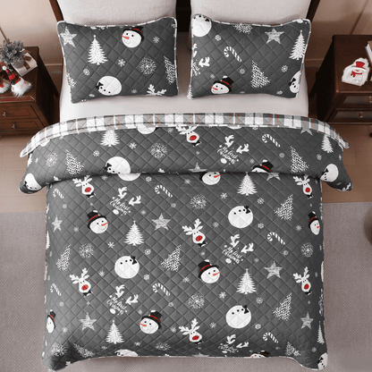 BLEUM CADE Christmas Quilts Sets Queen Size,3 Pieces Christmas Tree Quilt Bedding Set, Reversible Grey Buffalo Plaid Comforter Sets, Soft Lightweight Xmas Bedspread Coverlet,90"x90"