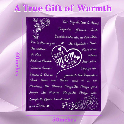 BLEUM CADE Throw Blankets Anniversary Birthday Gift for Mom from Daughter Son, Dear Mom Blanket for Mother's Day, Super Soft Flannel Throw Blankets for Bed Couch 50"x60"