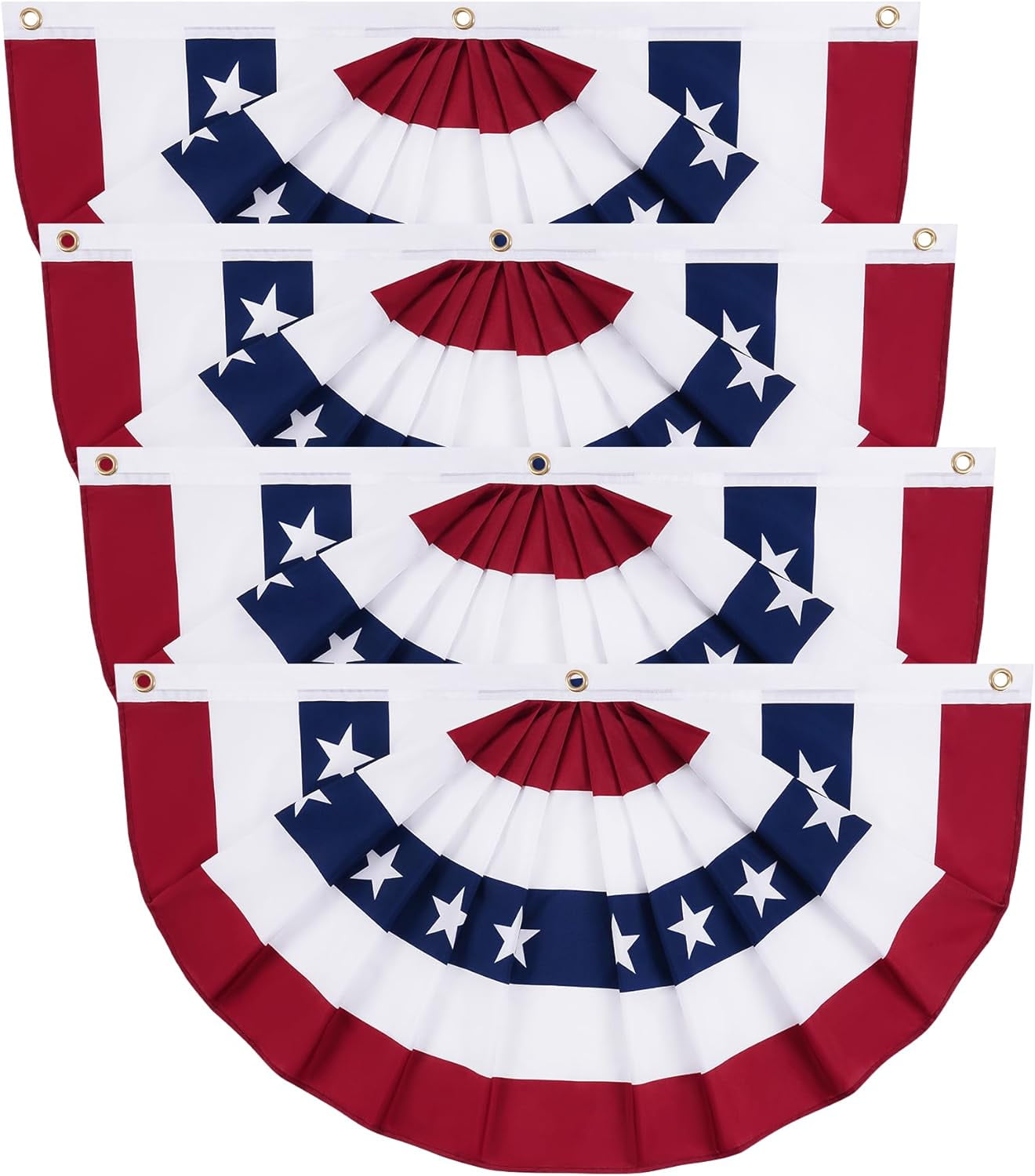 1.5 x 3 Ft American Flag Bunting Flags Outdoor, 4 Pack Patriotic Bunting Outdoor Red White and Blue Bunting, USA Pleated Fan Flag Half Fan Banner for Outside Home 4th of July Decorations