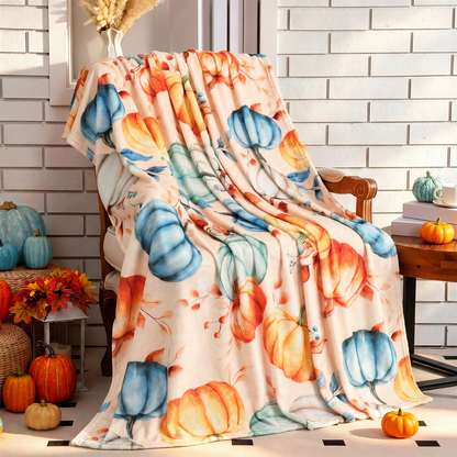 Bleum Cade Fall Throw Blanket,Pumpkin Maple Leaves Flannel Blanket,Super Soft Autumn Harvest Cozy Throw Blankets for Couch Bed Sofa Fall Home Decor(Brown,50"x 60")