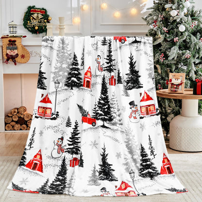 BLEUM CADE Christmas Decorations Throw Blanket, Christmas Tree and Snowman Blankets, Super Soft & Cozy Flannel Blanket for Couch Bed (50" x 60" )